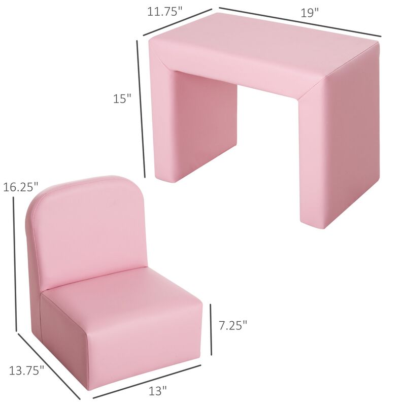 2-in-1 Kids Sofa Set Multifunctional Toddler Couch Convertible Table and Chair Set for Boys Girls, Pink