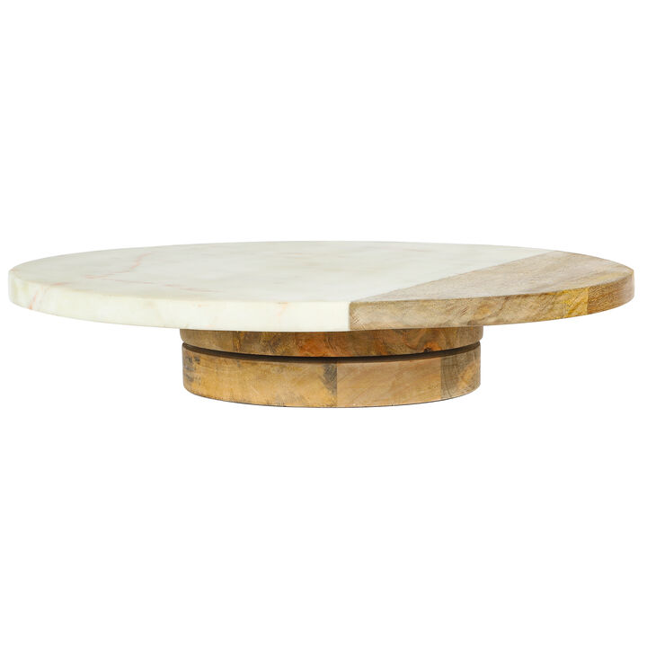 Laurie Gates 16 Inch Lazy Susan in Natural Wood and White Marble