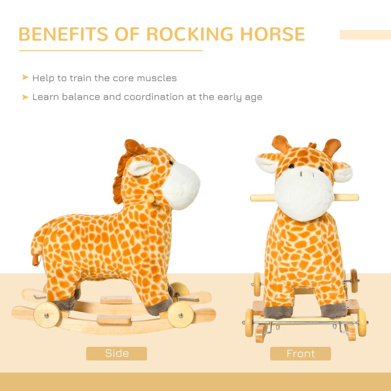 2-IN-1 Kids Plush Ride-On Rocking Gliding Horse Giraffe-shaped for Child Yellow