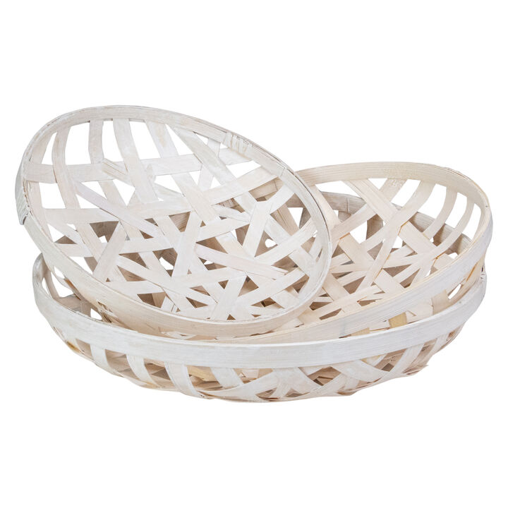 Set of 3 Cream White Round Lattice Tobacco Table Top Baskets