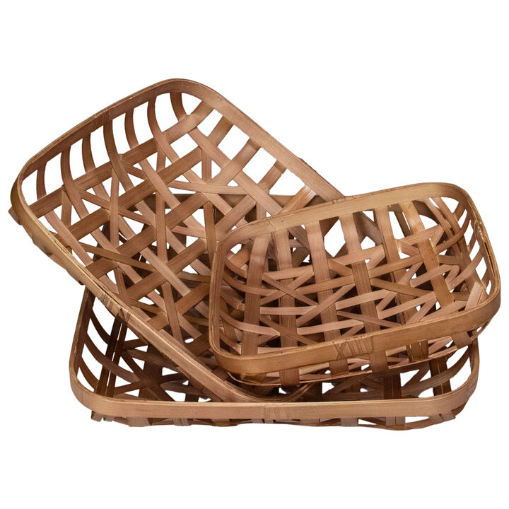 Set of 3 Brown Square Lattice Tobacco Table Top Baskets