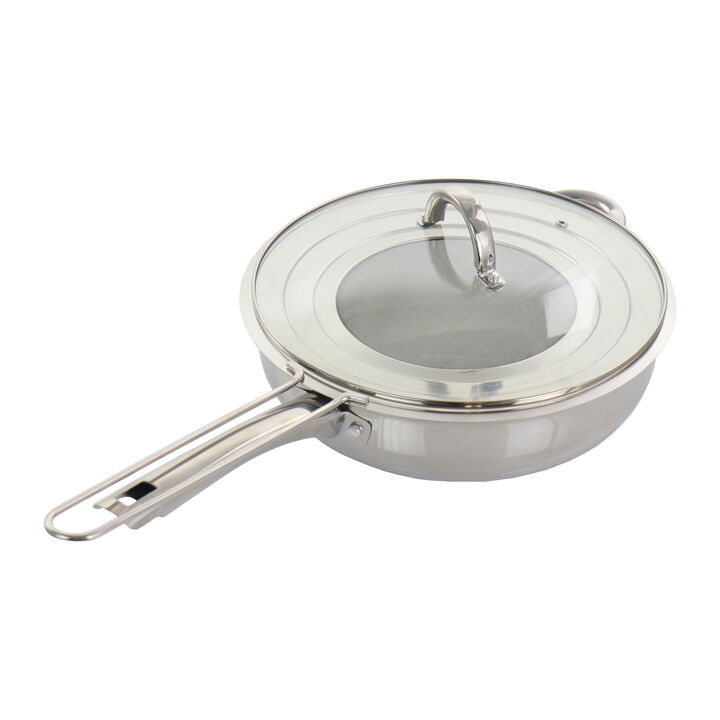 Oster Sangerfield 3 Piece 4 Quart Stainless Steel Saute Pan with Lid and Splatter Guard