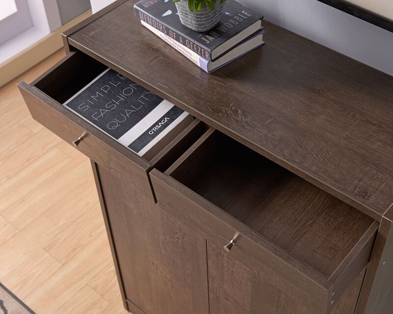 Walnut Oak Shoe Cabinet with 2 Top Drawers Organizer with Spacious Top