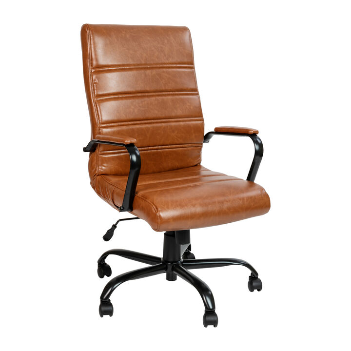 Whitney High Back Brown LeatherSoft Executive Swivel Office Chair with Black Frame and Arms