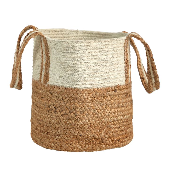 Nearly Natural 14-in Boho Chic Basket Natural Cotton and Jute with Handles