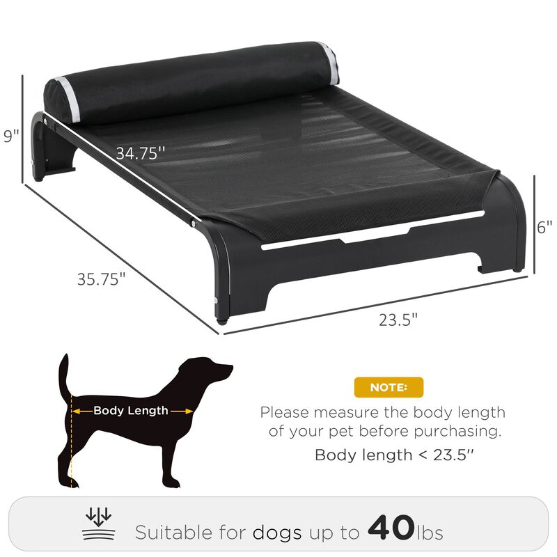 Elevated Dog Bed w/ Removable Pillow, Raised Pet Bed w/ Steel Frame & Breathable Mesh Fabric for Small and Medium Sized Dogs, Black