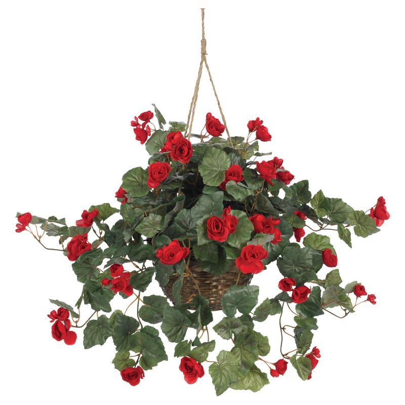 Nearly Natural Begonia Hanging Basket - Red