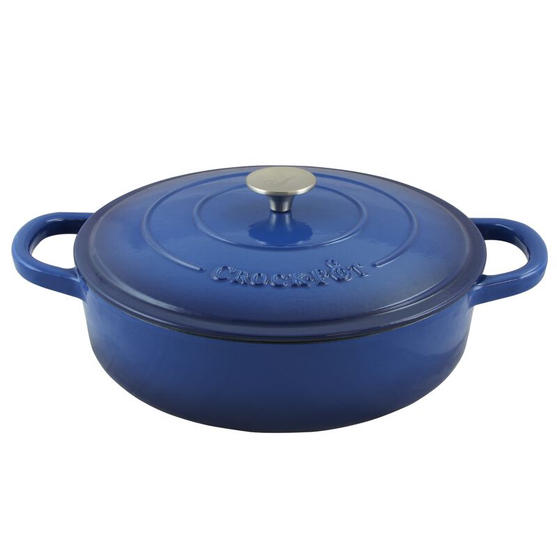 Crock Pot Artisan Enameled 5 Quart Cast Iron Round Braiser Pan with Self Basting Lid in Sapphire Blue