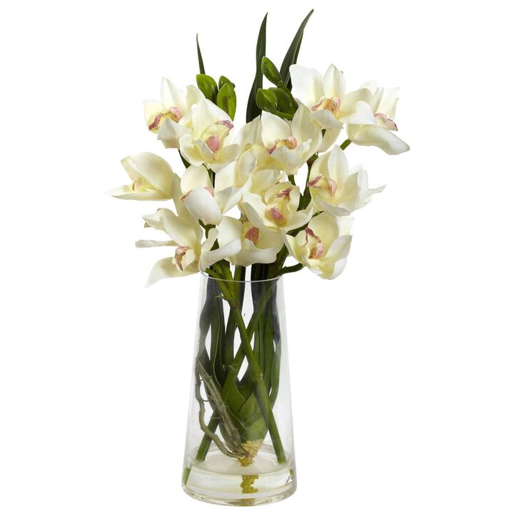 Nearly Natural 19-in Cymbidium Orchid w/Vase