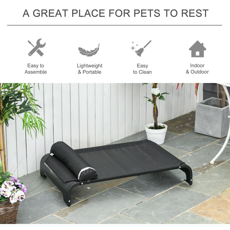 Elevated Dog Bed w/ Removable Pillow, Raised Pet Bed w/ Steel Frame & Breathable Mesh Fabric for Small and Medium Sized Dogs, Black