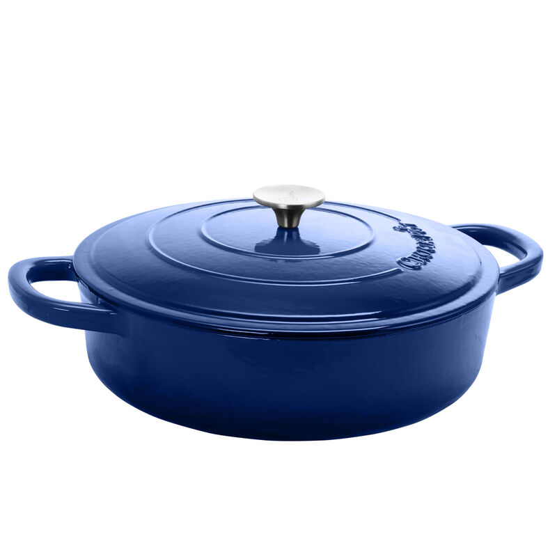 Crock Pot Artisan Enameled 5 Quart Cast Iron Round Braiser Pan with Self Basting Lid in Sapphire Blue
