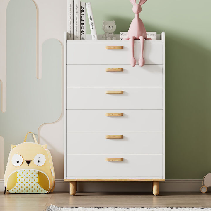 Merax Modern Simple Style White Modern Six-Drawer Chest for Bedroom, Kid's Room, Living Room, Nursery Room