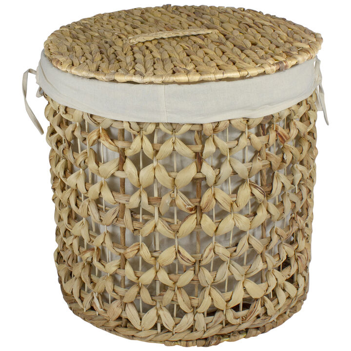 16" Natural Woven Laundry Hamper Basket with Cotton Liner and Lid