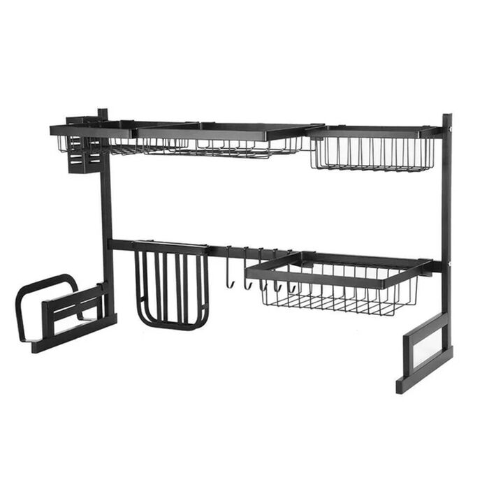 Extra Large Steel Black Powder Coated Over The Sink Dish Drying Rack Organizer