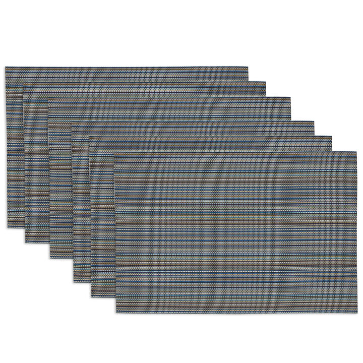 Set of 6 Ocean Blue Micro Stripe Rectangular Outdoor Placemats 19"