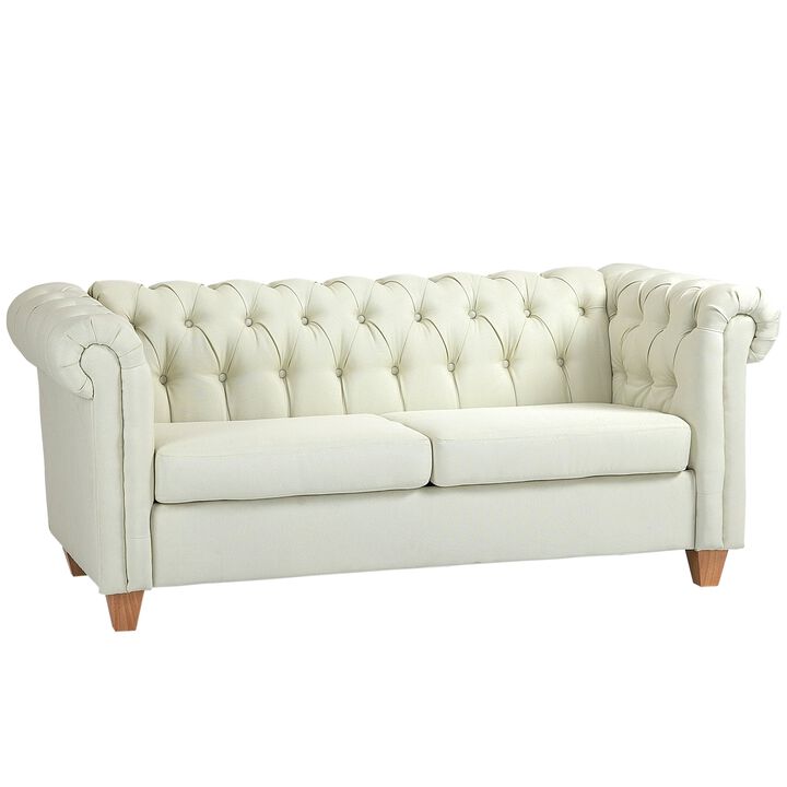 2-Seater Oversize Loveseat Linen Fabric Sofa Couch 73 Inches with Rubberwood Legs & Rolled Arms for Living Room, Cream White