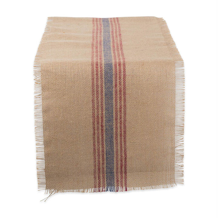 108" Brown and Red Middle Stripe Printed Rectangular Table Runner