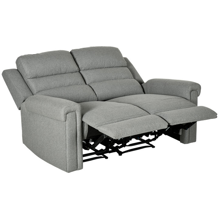HOMCOM 2 Seater Recliner Sofa with Manual Pull Tab, Fabric Reclining Sofa, RV Couch, Home Theater Seating, Gray