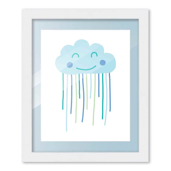 8x10 Framed Nursery Wall Art Boho Galaxy Cloud Poster in Blue with Baby Blue Mat in a 10x12 White Wood Frame