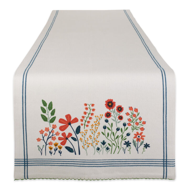 72" Table Runner with Embellished Flower Garden Design