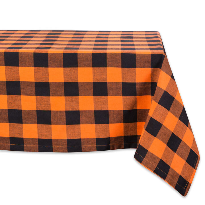 60" x 84" Orange And Black Rectangular Buffalo Checkered Tablecloth