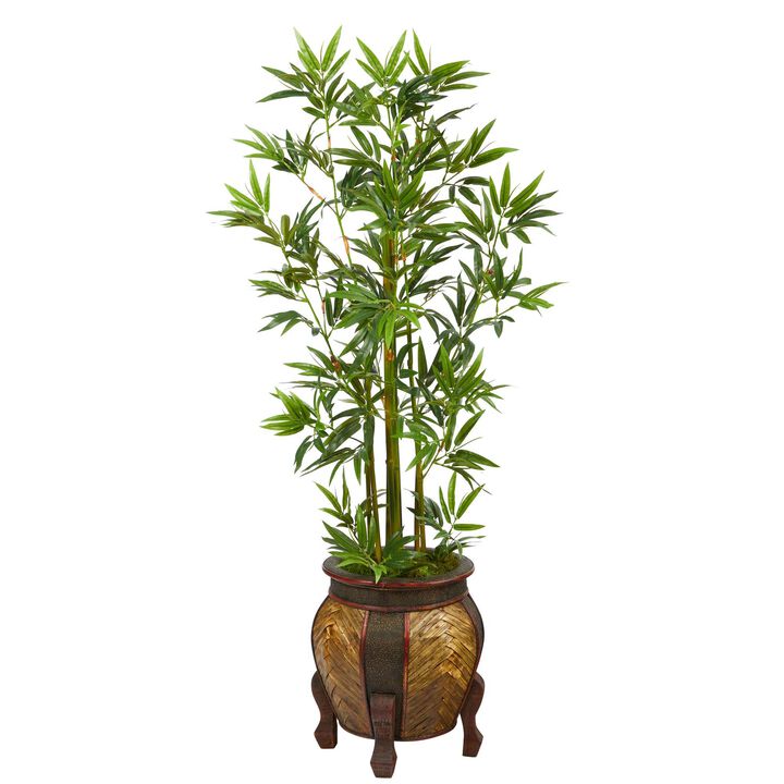 Nearly Natural 4.5-in Bamboo Palm Artificial Tree in Decorative Planter