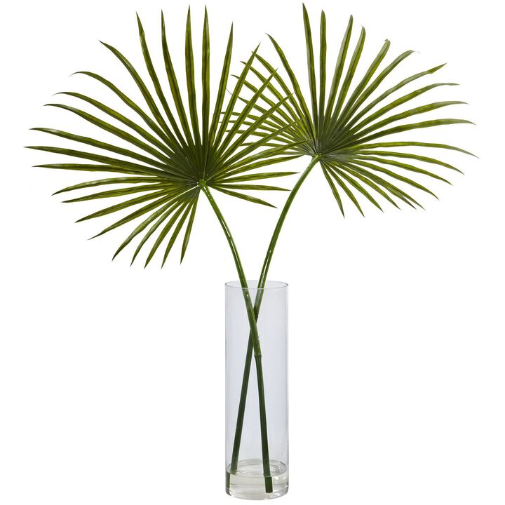 Nearly Natural 49-in Fan Palm in Cylinder Vase