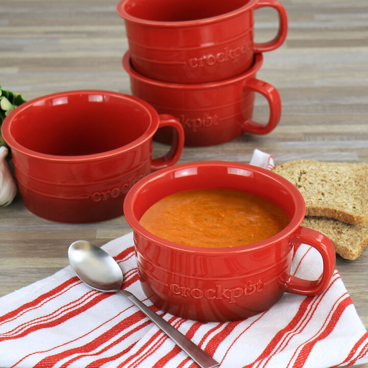 Crock Pot Appleton 24oz Stoneware 4 Piece Soup Mug Set in Gradient Red