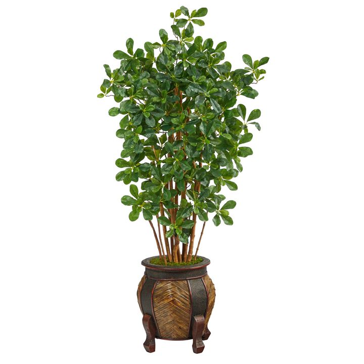 Nearly Natural 4.5-in Black Olive Artificial Tree in Decorative Planter