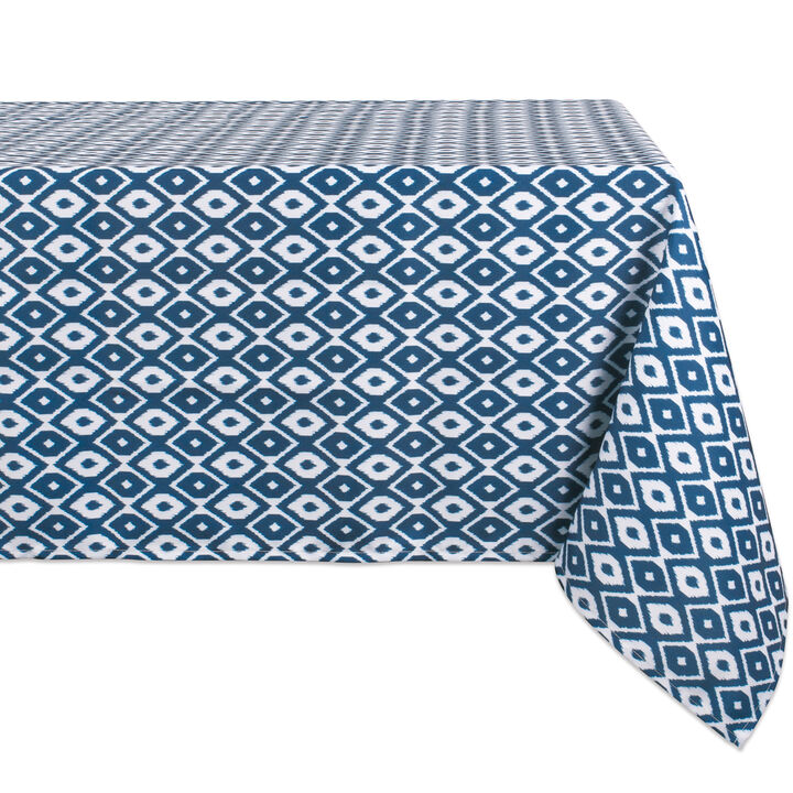 Blue and White Ikat Patterned Rectangular Tablecloth 60” x 84”