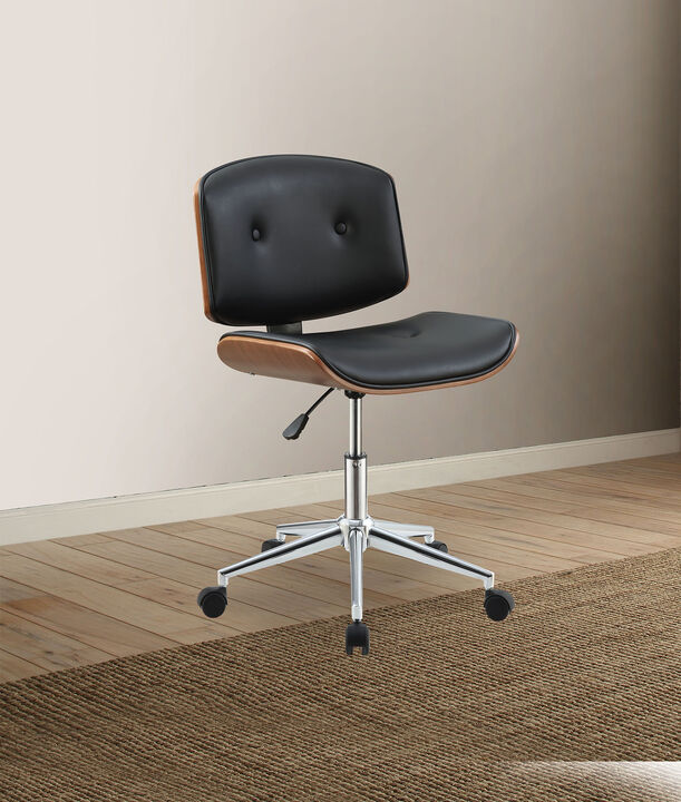Leatherette Office Chair in Black and Walnut Finish