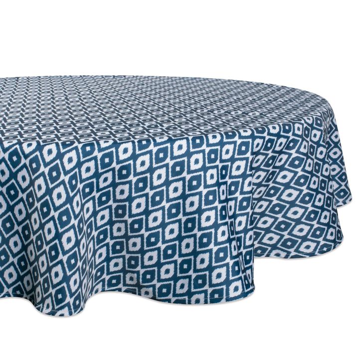 Blue and White Ikat Patterned Round Tablecloth 60”