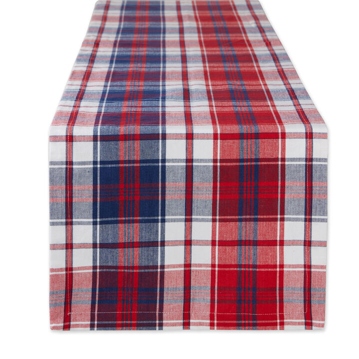 14" x 72" Red  Blue  and White Rectangular Home Essentials Americana Plaid Table Runner