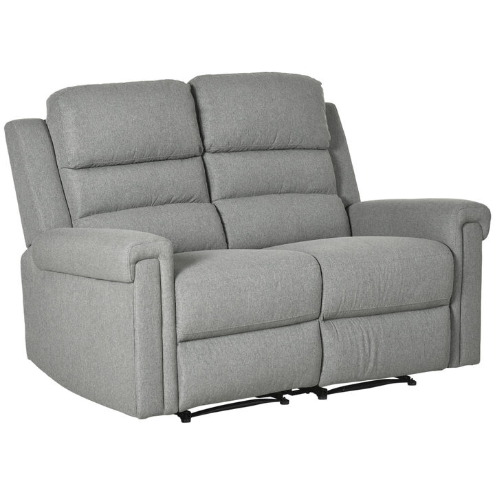 HOMCOM 2 Seater Recliner Sofa with Manual Pull Tab, Fabric Reclining Sofa, RV Couch, Home Theater Seating, Gray