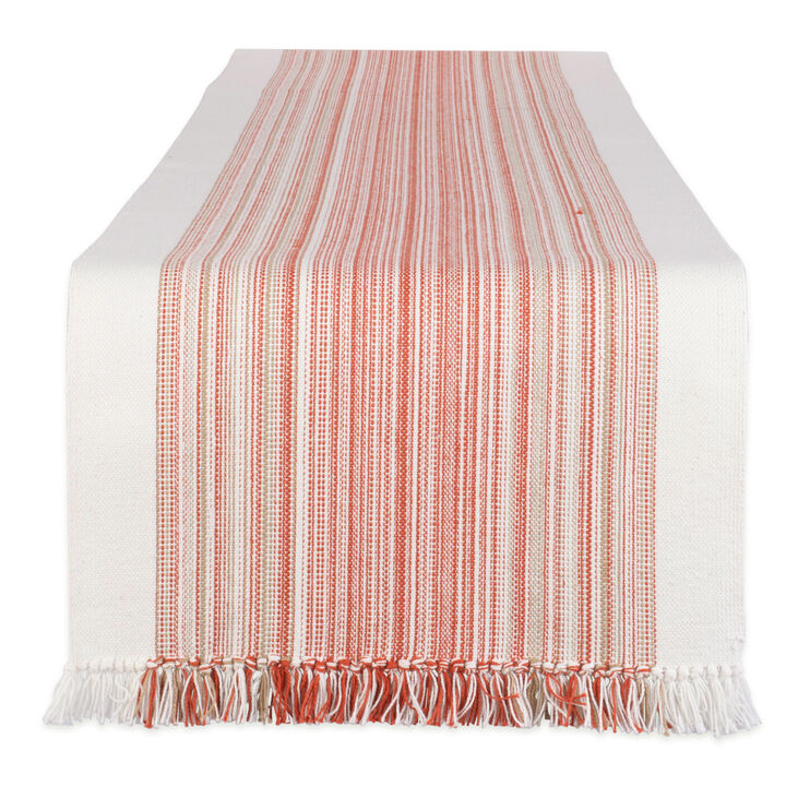 108" Table Runner with Fringed Red Stripes Design