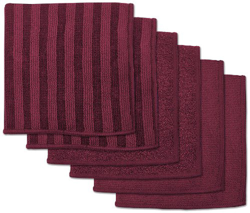 Set of 6 Wine Red Microfiber Square Dish Towels 12” x 12”