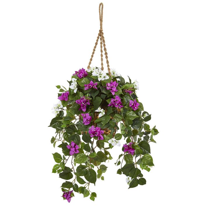 Nearly Natural 30-in Mixed Bougainvillea Artificial Plant Hanging Basket