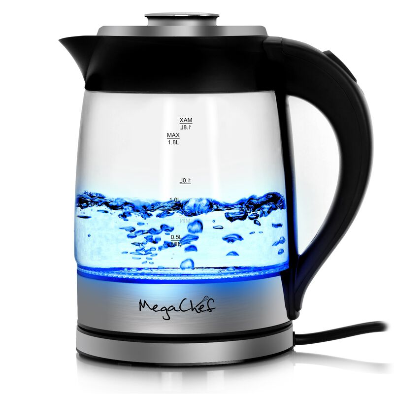 MegaChef 1.8 Liter Cordless Glass and Stainless Steel Electric Tea Kettle with Tea Infuser