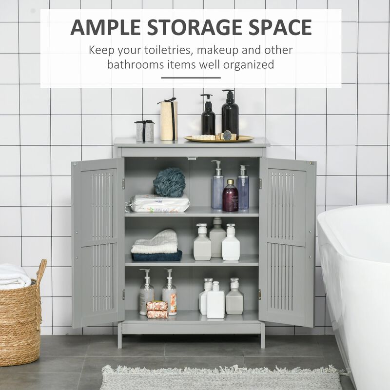 Modern Bathroom Floor Cabinet, Free Standing Linen Cabinet, Storage Cupboard with 3 Tier Shelves, Grey