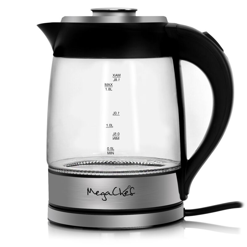 MegaChef 1.8 Liter Cordless Glass and Stainless Steel Electric Tea Kettle with Tea Infuser