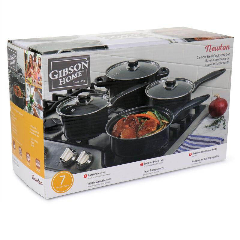 Gibson Home Newton 7 Piece Carbon Steel Cookware Set in Black