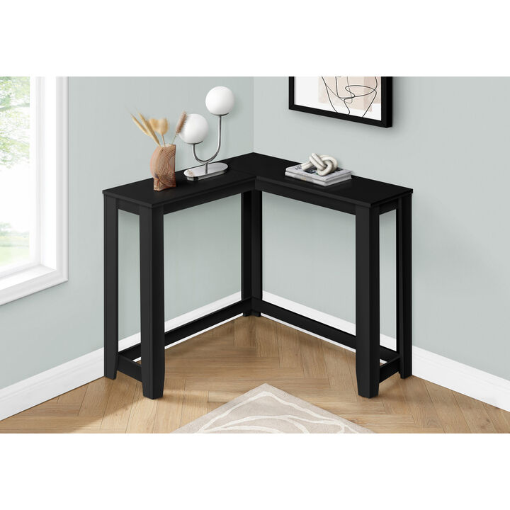 Monarch Specialties I 3657 Accent Table, Console, Entryway, Narrow, Corner, Living Room, Bedroom, Laminate, Black, Transitional in a corner area of a room