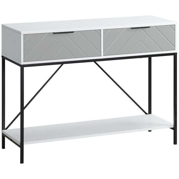Modern Console Table with 2 Drawers and Open Shelf, Sofa Table for Entryway, Living Room and Hallway, White