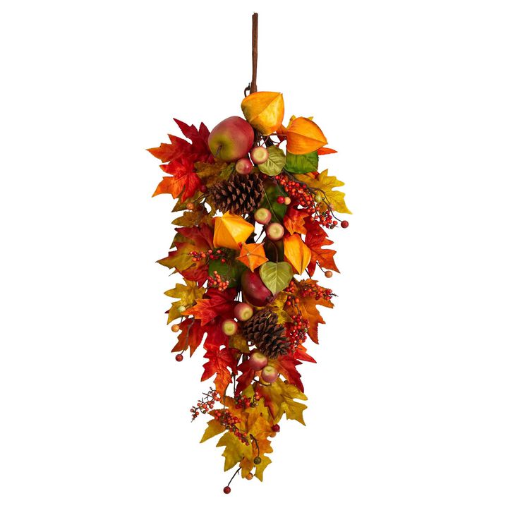 Nearly Natural 35-in Autumn Maple Leaf and Berries Fall Teardrop