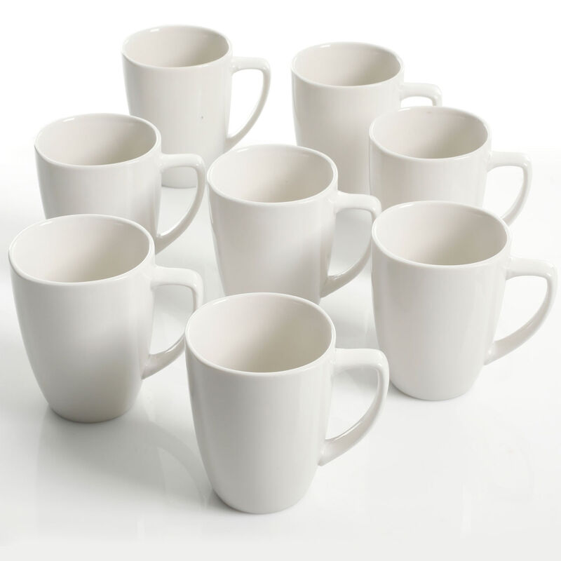 Gibson Home Zen Buffetware 12 oz. Square Ceramic Mug Set in White, Set of 8