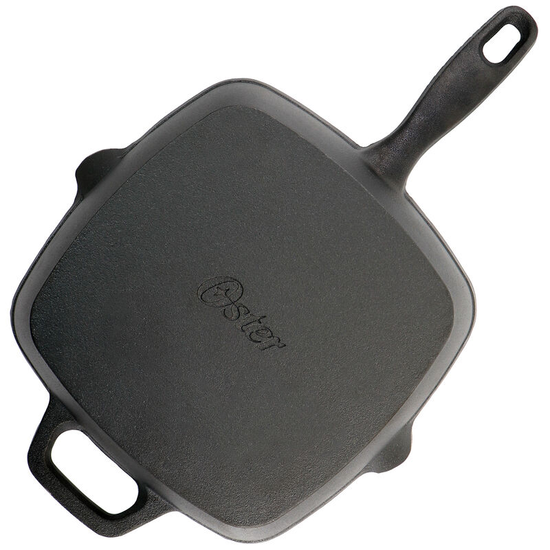 Oster Castaway 10 Inch Square Cast Iron Grill Pan with Pouring Spouts