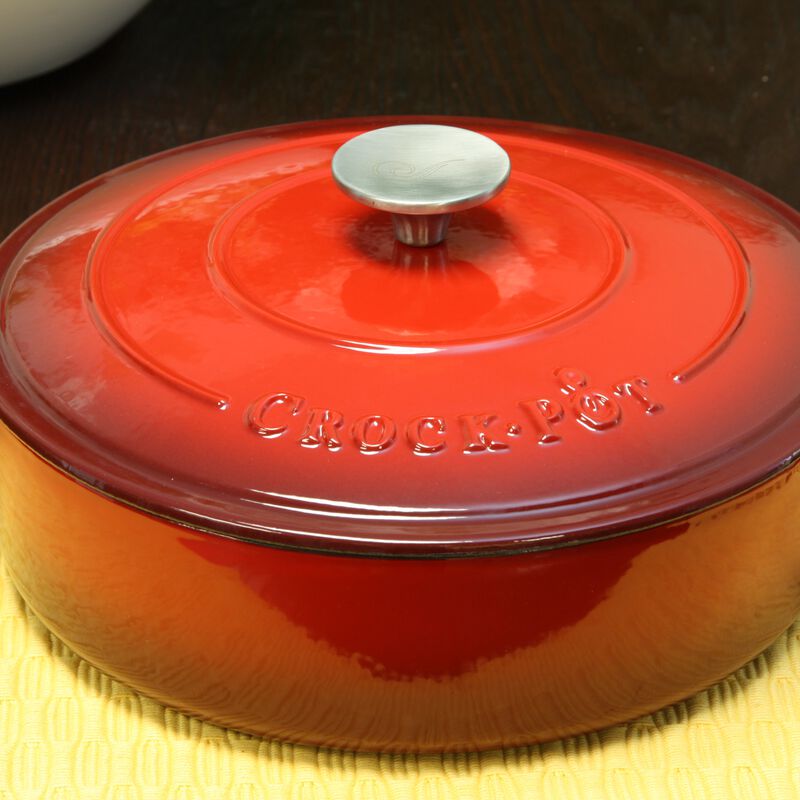 Crock Pot Artisan 3.5 Quart Enameled Cast Iron Deep SautÃ© Pan With Self Basting Lid in Scarlet Red