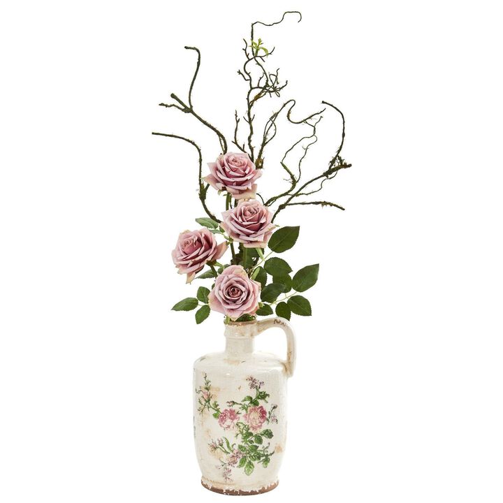 Nearly Natural 29-in Rose Artificial Arrangement in Floral Design Pitcher