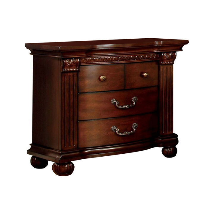 Traditional Style Wooden Nightstand with 3 Drawers, Cherry Brown - Benzara