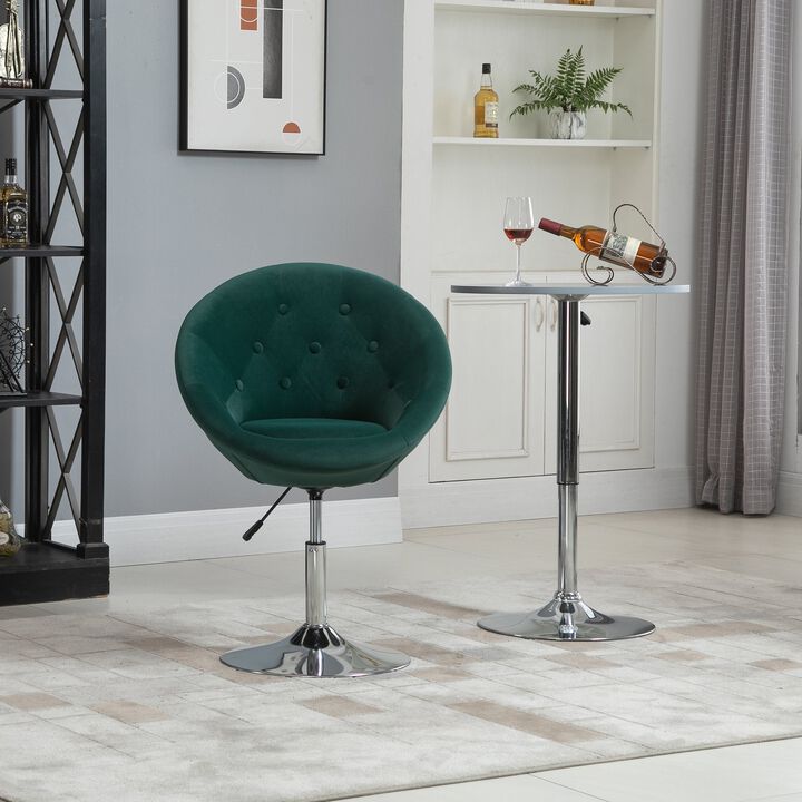 Modern Makeup Vanity Chair Round Tufted Swivel Accent Chair with Chrome Frame Height Adjustable for Living Room, Bedroom, Green
